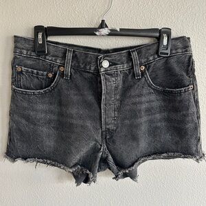 Levi’s 501 High Rise Button Fly Cut Off Denim Jean Shorts Faded Black